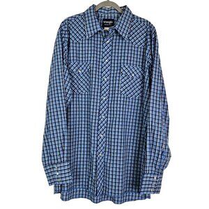 Wrangler Western Shirts Blue Plaid Pearl Snap Button Front Shirt 2XLT Tall